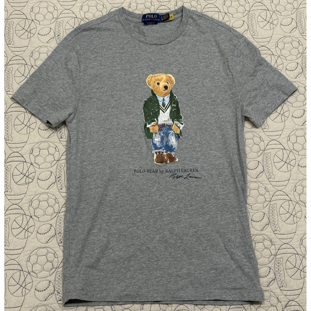 Polo Ralph Lauren Classic Fit Men's Small Crewneck Preppy Bear Polo Bear Gray